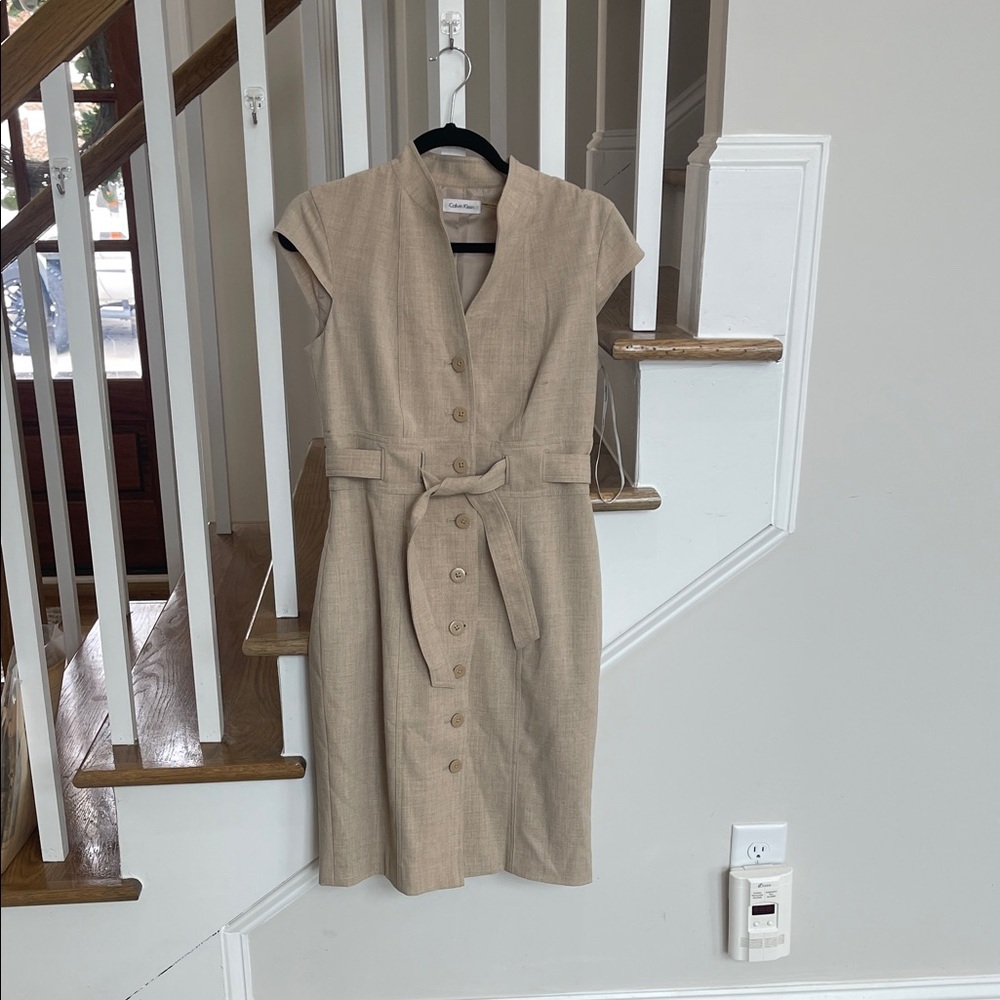 Calvin Klein Collection Tan Button-Front Midi Dress